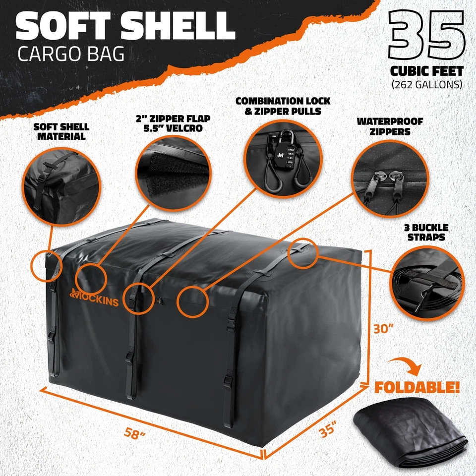 Mockins 60"x36"x6" Tow Hitch Cargo Carrier with 35 Cu.Ft. Cargo Bag, License Pla - Изображение 4 из 4