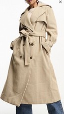 Bardot Oversized Herringbone Trench Coat Jacket Beige Oversized M 10 Woven £195