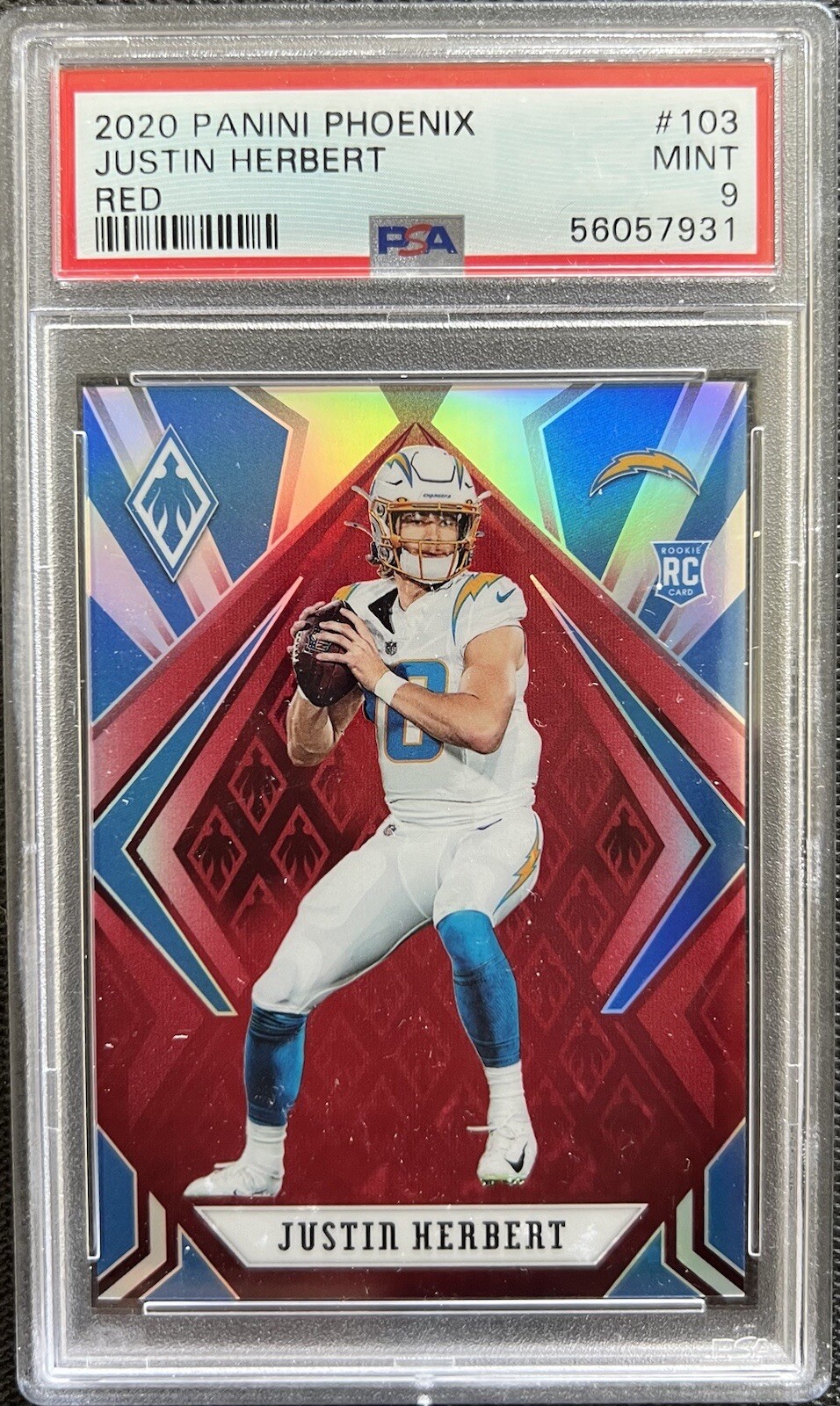 Justin Herbert Rookie RC 2020 Panini Phoenix /299 Red #103 PSA 9