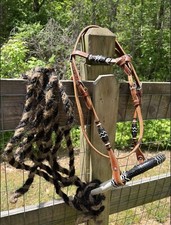 Bitless Hackamore Rawhide Bosal Horsehair Mecate Rein Complete Horse Size Tack