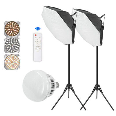 2X 54cm Octagon Softbox Lighting 3000-7500k Fotografie Dauerlicht Studioleuchte