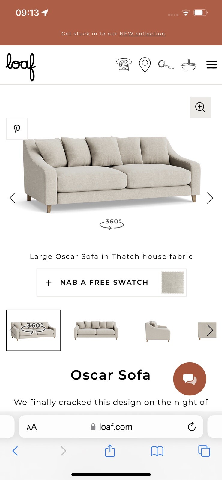 OSCAR LOAF SOFA RETAIL PRICE £2345 great condiiton size large