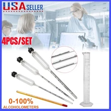 4PCS Alcohol Hydrometer Proof Tralle Meter Distilling Tester Spirit Scale 0-100%