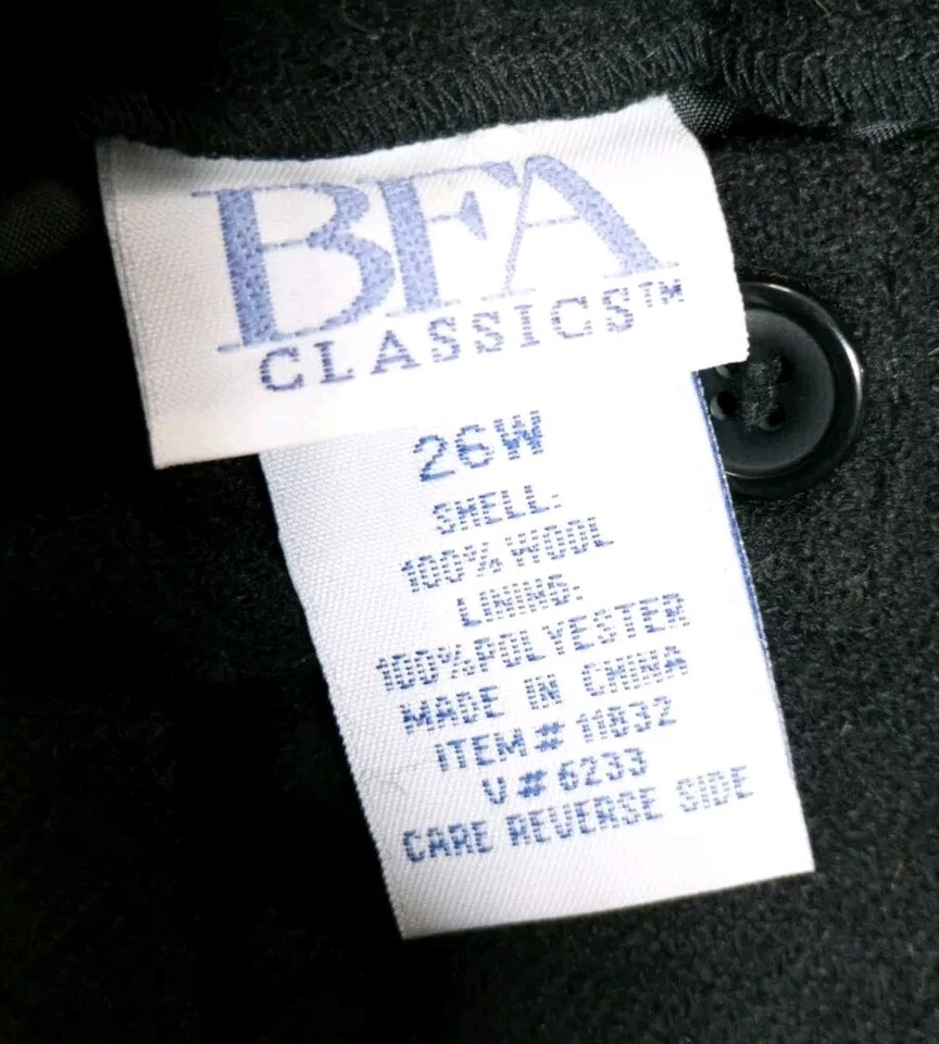 Vintage Women's Wool Black Pants Plus Size 26W (44x29) BFA Classics - Image 3 of 4