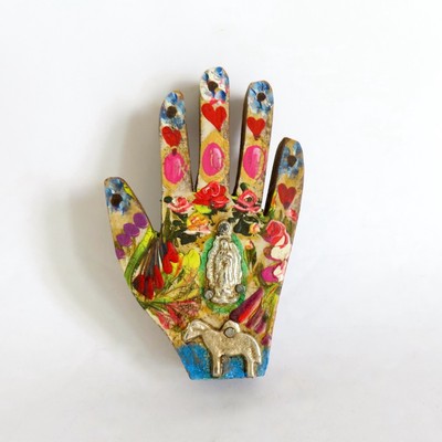 Milagros Wood Hand Our Lady Guadalupe Milagro Flowers Handmade Mexican Folk Art