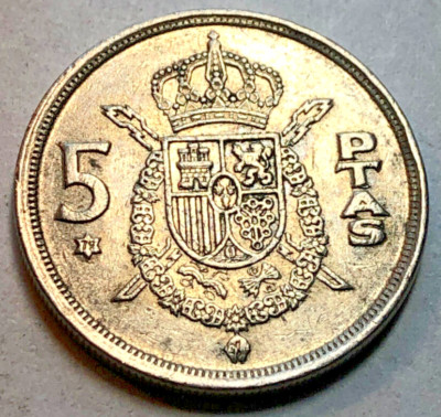1975 Spain Five Ptas Coin - Juan Carlos I Rey De Espana