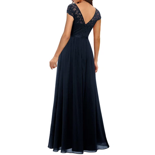Schickes Damen Spitze Maxi Chiffon Brautjungfer formell Abschlussball Abend Hochzeit Party Kleid - Bild 19 von 34