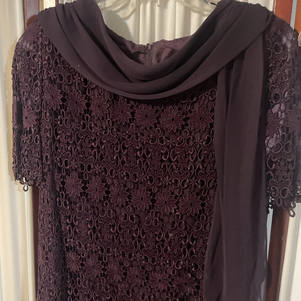 Maxi abertura superior Karen Miller New York talla 16 ciruela púrpura gasa ganchillo encaje Foto 4 de 4