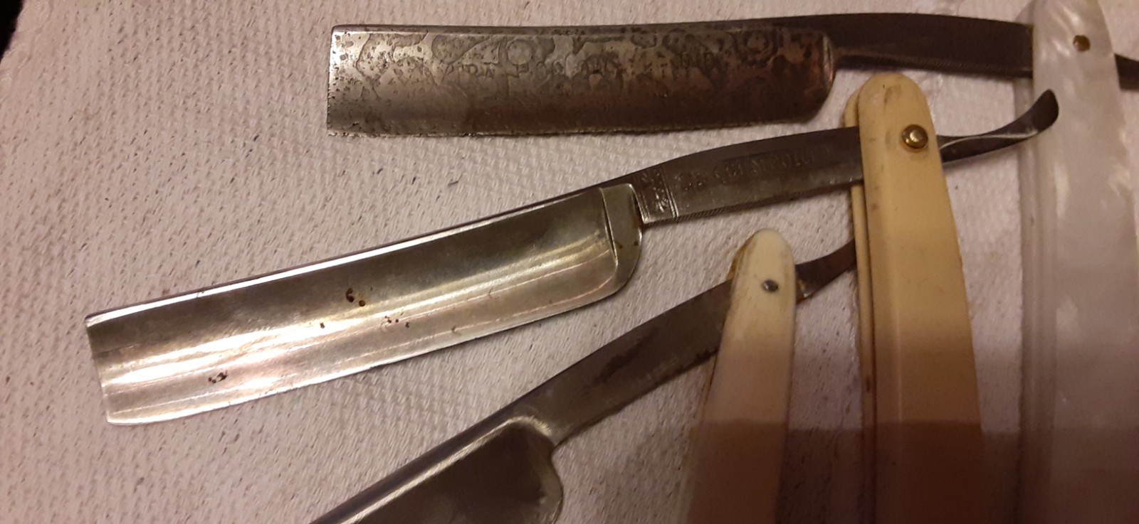 # 7-13 Vtg Estate Straight Razor-None Broken-Pearlduck-DUBL DUCK-Red Dot-GERMANY