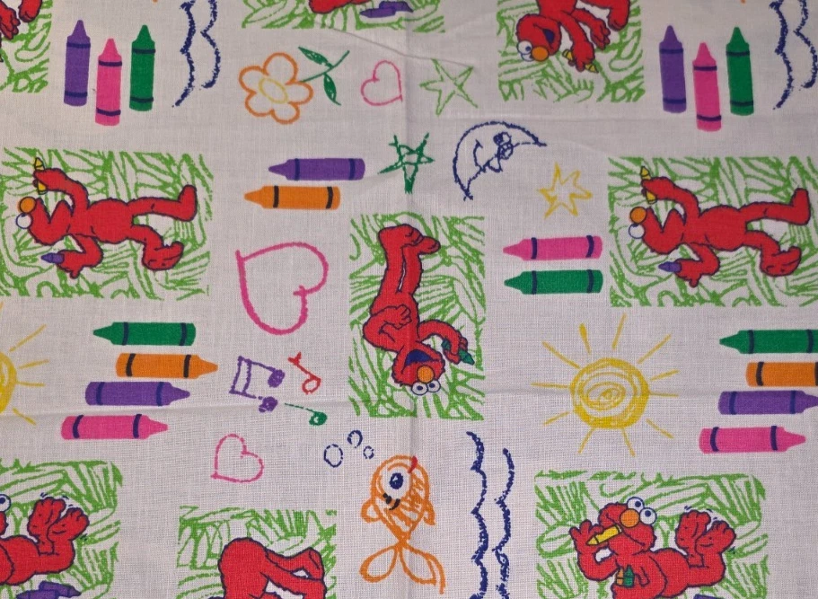 Sesame Street Elm Drawing Crayons White Craft Cotton Sewing Fabric 13" x 13" VTG - Image 2 of 2