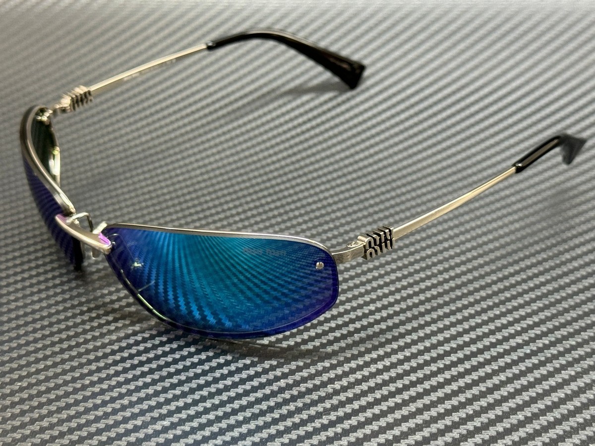 MIU MIU MU A50S 1BC10K Silver Blue Mirror Women's 69 mm Sunglasses