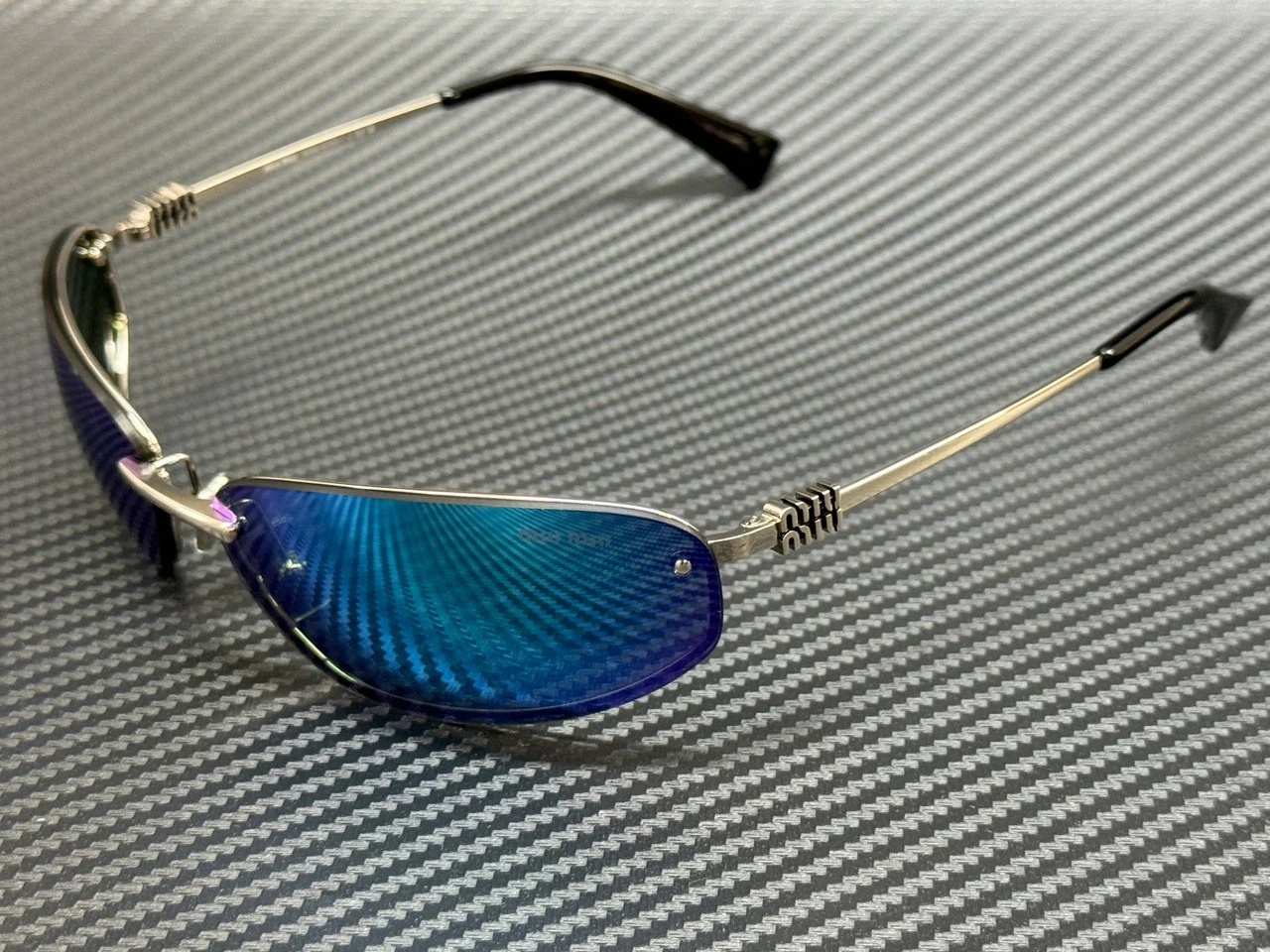 Miu Miu — MIU MIU MU A50S 1BC10K Silver Blue Mirror Women's 69 mm Sunglasses