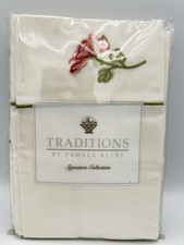 Traditions by Pamela Kline Valentina Ivory Pillowcases w/ Embroidered Flower NIP