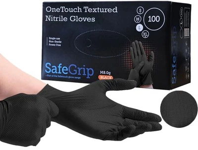 ONETOUCH Disposable Black Extra Strong Thick Diamond Grip Nitrile Gloves Mechanic of 100