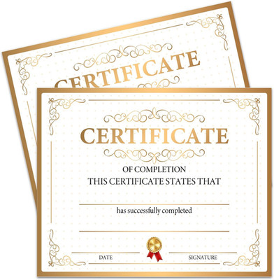 25 Gold Certificate of Completion, Training Completion, Student Course Certifica