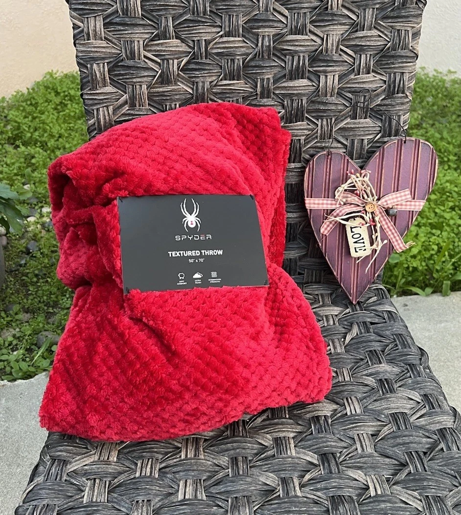Spyder Red Textured Throw 100% Cotton 50” x 70” Soft Comfort