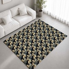 Rug Non-Slip Carpet Room Mat Black Gold Blue Baroque Floral Seamless Elegant