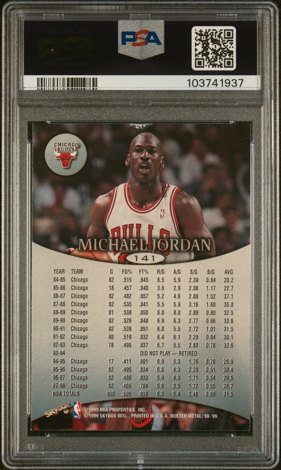 1998 SKYBOX MOLTEN METAL #141 MICHAEL JORDAN PSA 4 view 2