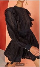 ULLA JOHNSON Dress Womens Size 0 Black Mini Ruffle Lace Victorian Dorithie $595