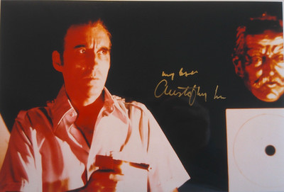 Christopher Lee (+) orig.  Autogramm JAMES BOND 007  20x25 GOLDEN GUN SCARAMANGA