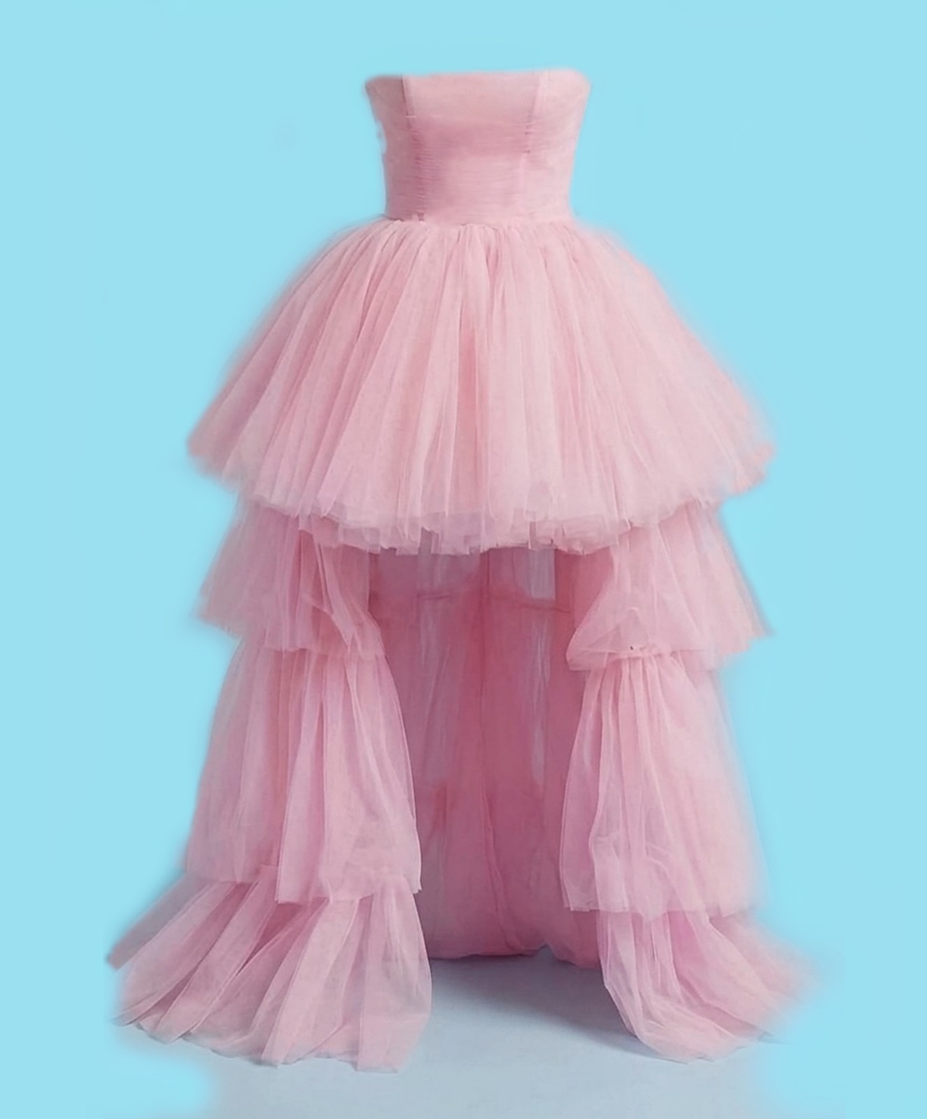 NWT Baby Pink Tulle High-Low Formal Prom Gown Dress Size 8