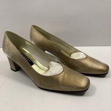 Vintage Stuart Weitzman Gold Lame Shimmery Square Toe Pumps Heels Size 9.5