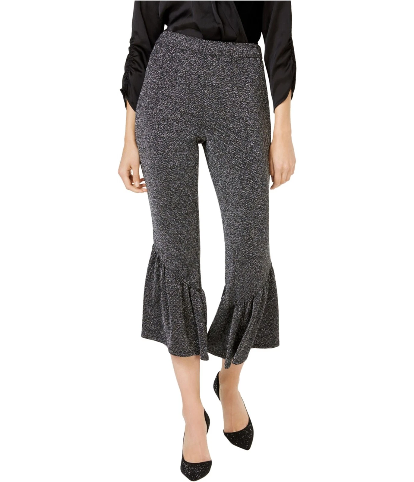I.N.C Womens Ruffle-Leg Tapered Cropped Capri Casual Pants, mettalics, 2
