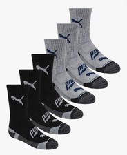 PUMA Boys' Crew Socks 6-Pack Size Large For Shoe Size 4-9.5