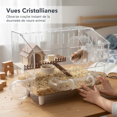 Logement Hamster Acrylique 2 Niveaux avec Accessoires, hamster cage - Photo 1/4
