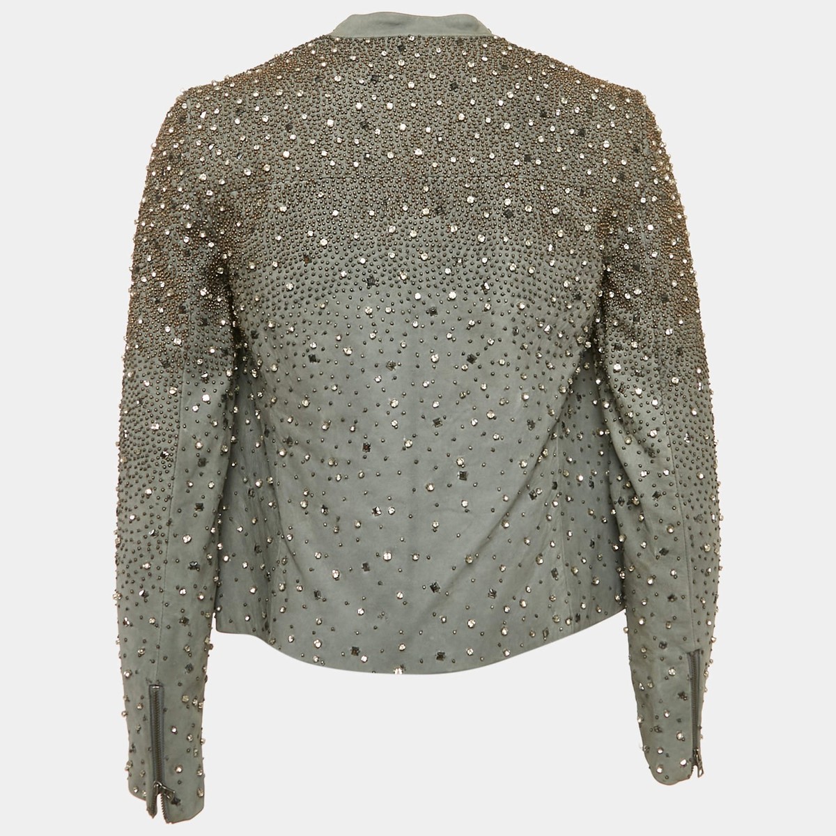 Alice Olivia Grey Embellished Leather Jacket XS | eBay