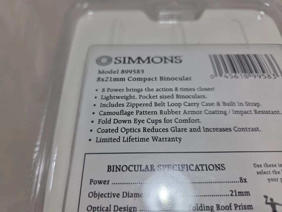Simmons 8 Power Compact 8x21 Compact Binocular Model 899583 Camo Sealed NOS new - Image 3 of 3