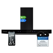 Dunstabzugshaube 60cm Wandhaube Edelstahl schwarzes Glas WLAN Nachlaufautomatik