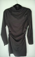 Zara High Neck Long Sleeve Ruched Sides Mini Dress Med Black NWT