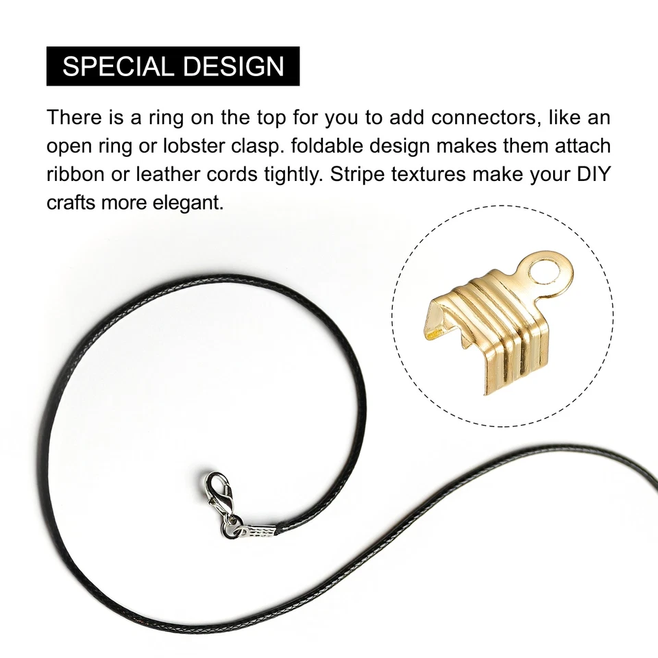 200Pcs Fold Over Cord Ends, 5x7.5mm Terminators Crimp End Tips Gold Tone Foto 4 de 4