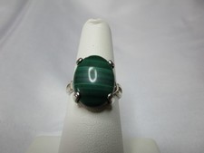 Natural Malachite Ring in Solid Sterling Silver - size 6.75    TiH57