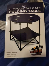 Outdoor Adventure Ultimate Tailgate Folding Table w/ Cupholders & Carry Bag Blue