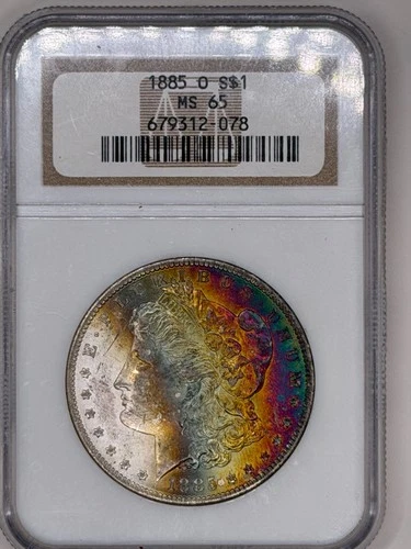 1885O Morgan dollar NGC MS65 Monster rainbow toning