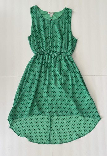 Green Dot Chiffon Dress Womens Sleeveless Elastic Waist Flowy Summer Dress