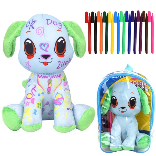 Drawmytoy Coloring Plush Toy With 12 Washable Markers For Little Girls Doodle Dolls Arts And Crafts Soft Diy Washable Doodle Stuffed Animal Toy For Kids Ages 4-6 Birthday (Fish Cat)