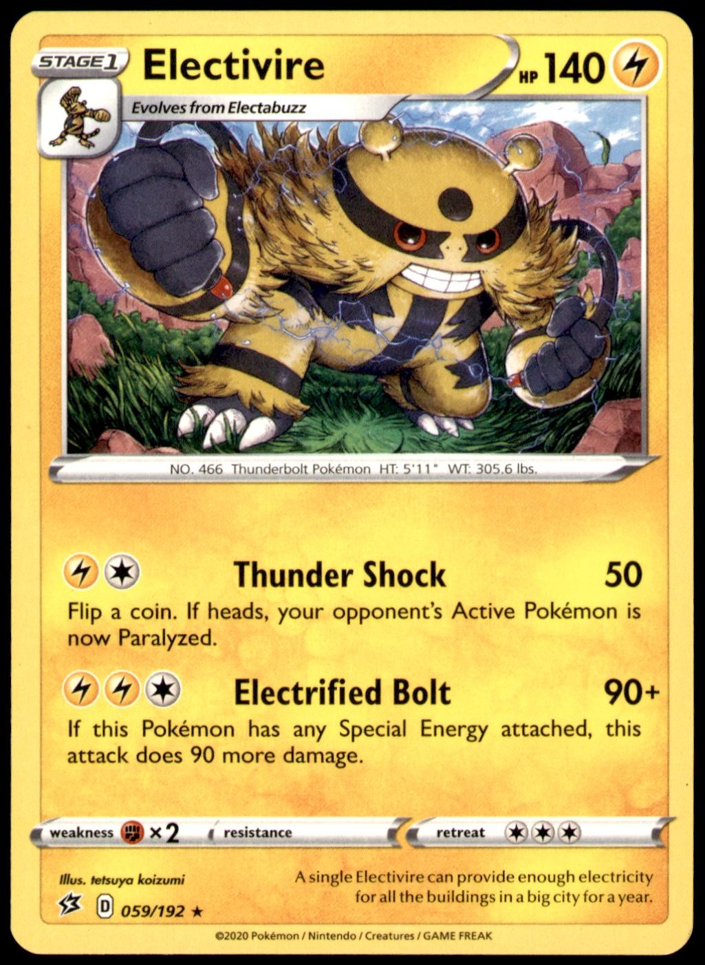 Electivire 059/192 Rare Rebel Clash Pokemon Near Mint