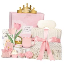 Birthday Gifts for Women - 13PCS Unique Happy Birthday Gifts Basket for Pink