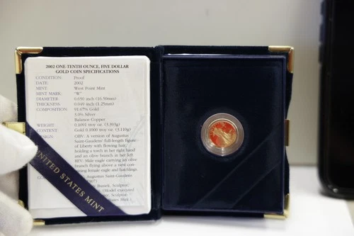 2002 US 1/10th $5 Proof Gold Eagle Gem Coin w/ Box/Coa