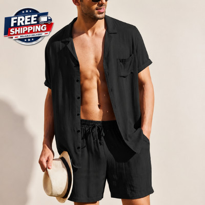 New Men's Summer Casual Sport 2 Piece Sets Fashion Cotton  Short Sleeve