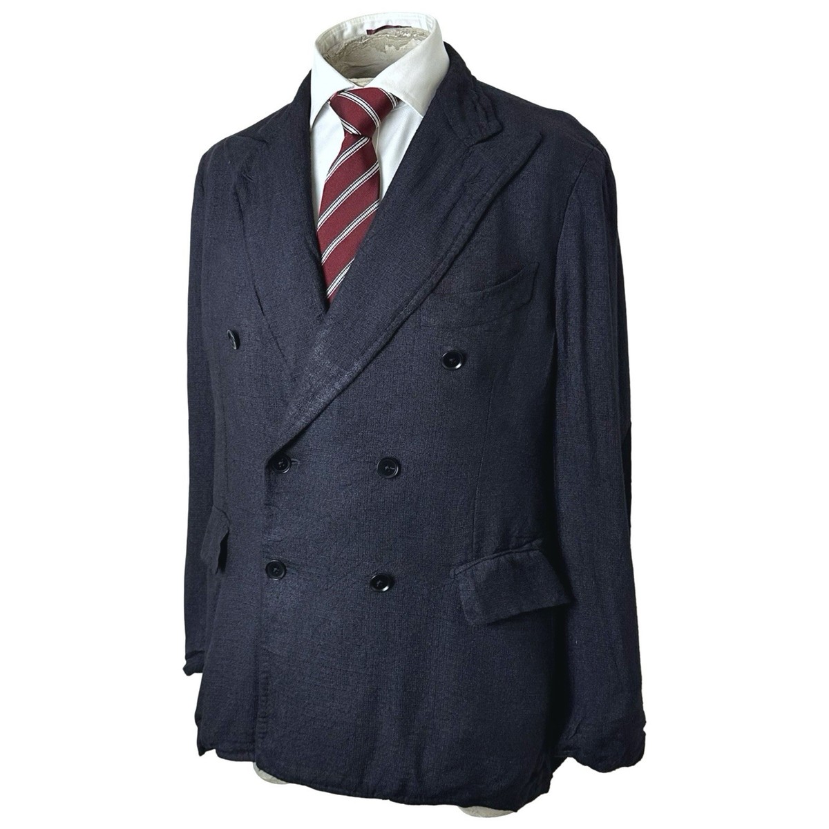 Isaia Napoli Double Breasted Jacket Blazer 40R Navy Pure Silk Summer Tweed View 2