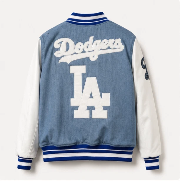 Dodgers Denim Varsity Jacket With PU Leather Sleeves LA Unisex Baseball Bomber
Opens in a new window