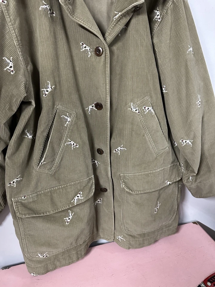Vtg LL Bean Women's Corduroy Pointer Hunting Dog Embroidered Barn Chore Coat 2X - Image 3 of 4