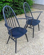 X2 BLUE LABEL ERCOL QUAKER WINDSOR HIGH BACKED CARVER CHAIRS PITCH BLACK F&B