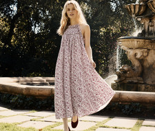 Doen Pierre Dress in Blush Mini Earl Floral Midi Size XS Red Cream Boho