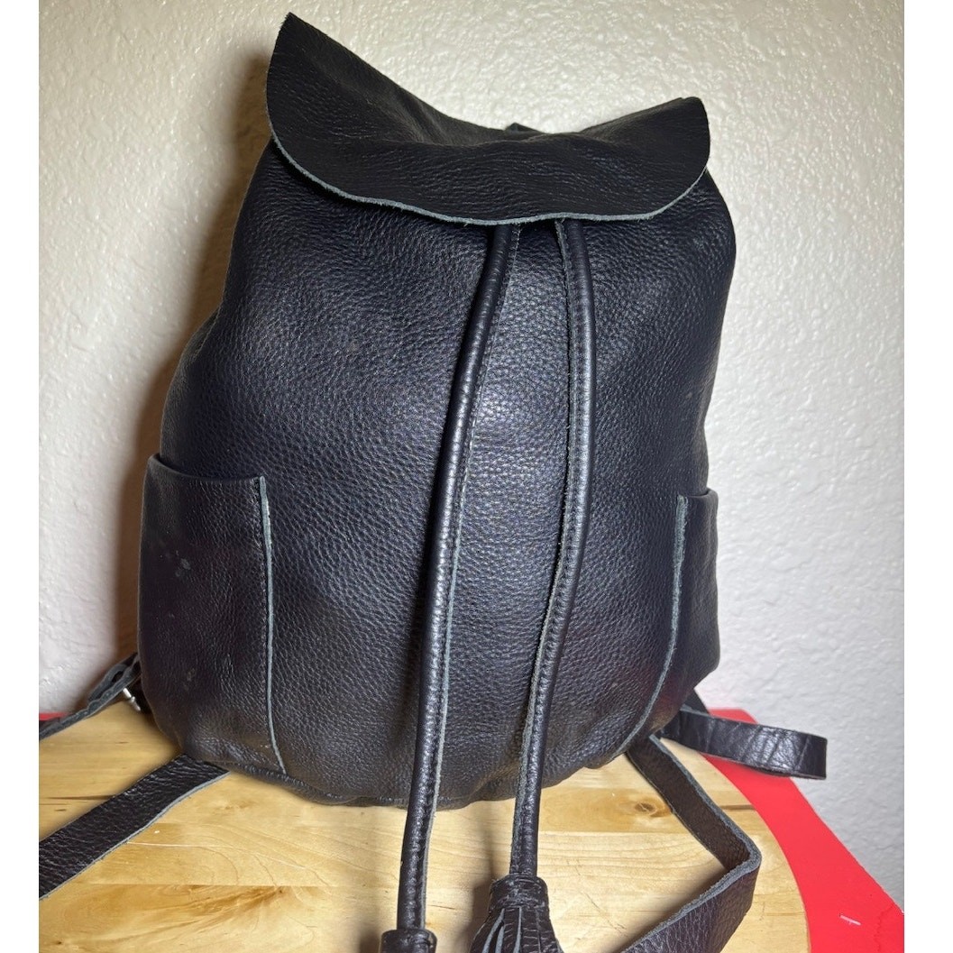 White Stuff Black Leather Medium Backpack - image 3