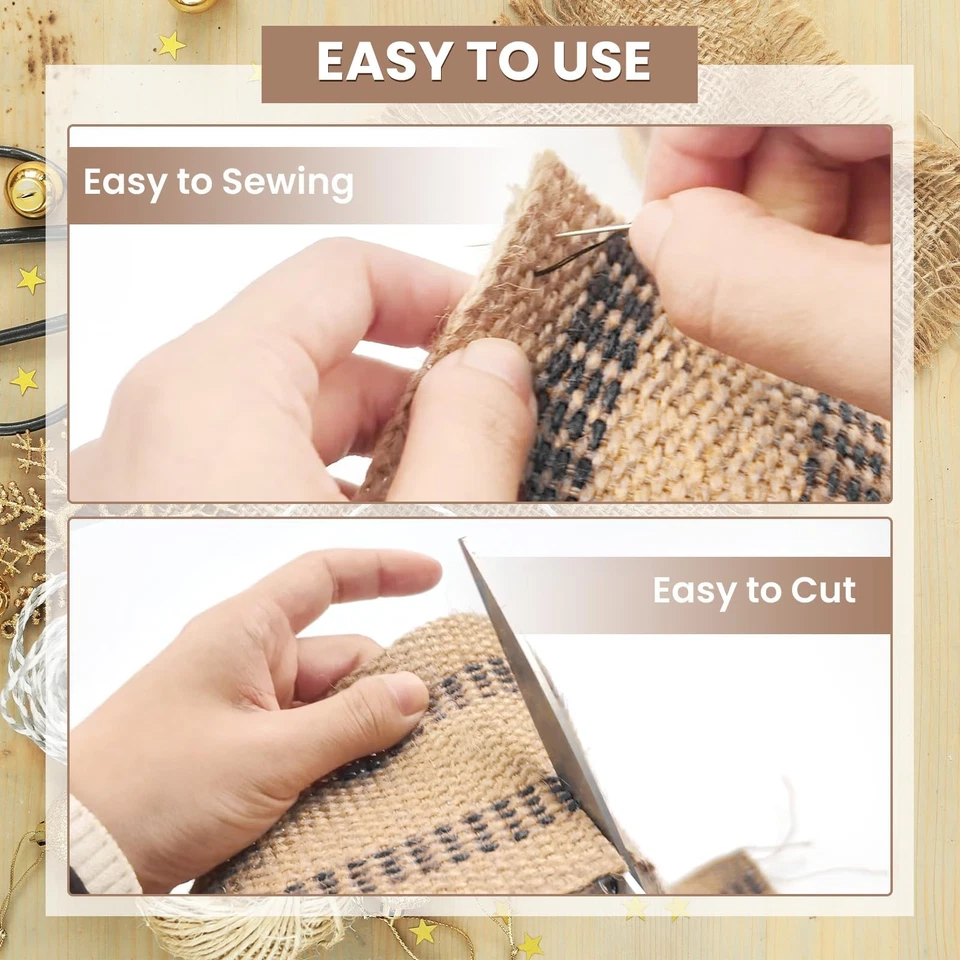 2" Craft Jute Webbing Tape | 10 Yards Roll Natural Burlap with Black Stitching f - Image 4 of 4